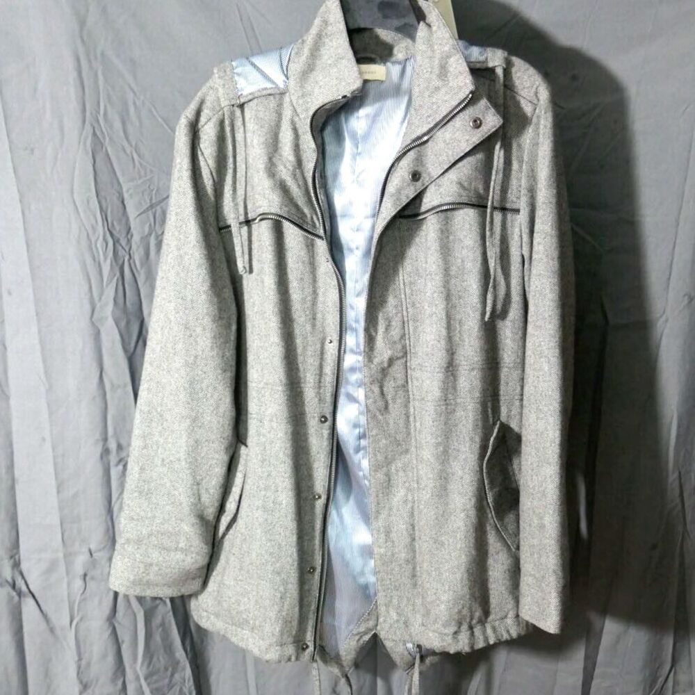 Shades Of Greige Men XL Hooded Full Zip Wool Blend Jacket Coat Blue Liner
